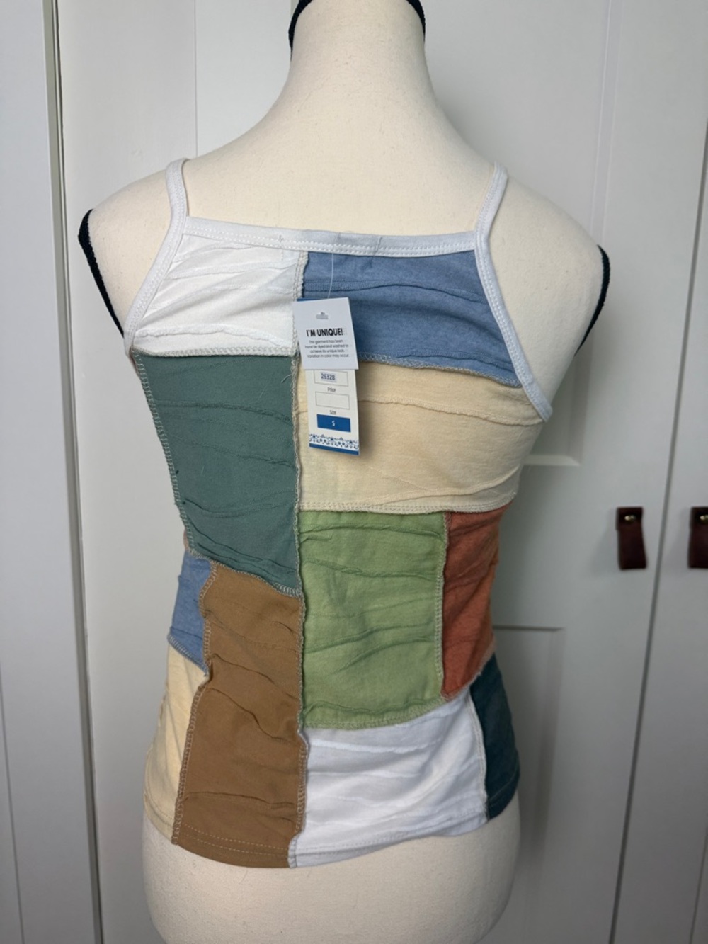 NWT Patchwork Multicolor Spaghetti Strap Tank Top cottage core bohemian small - Picture 4 of 10